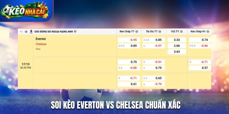 Soi kèo Everton vs Chelsea chuẩn xác qua bảng tỷ lệ kèo nhà cái
